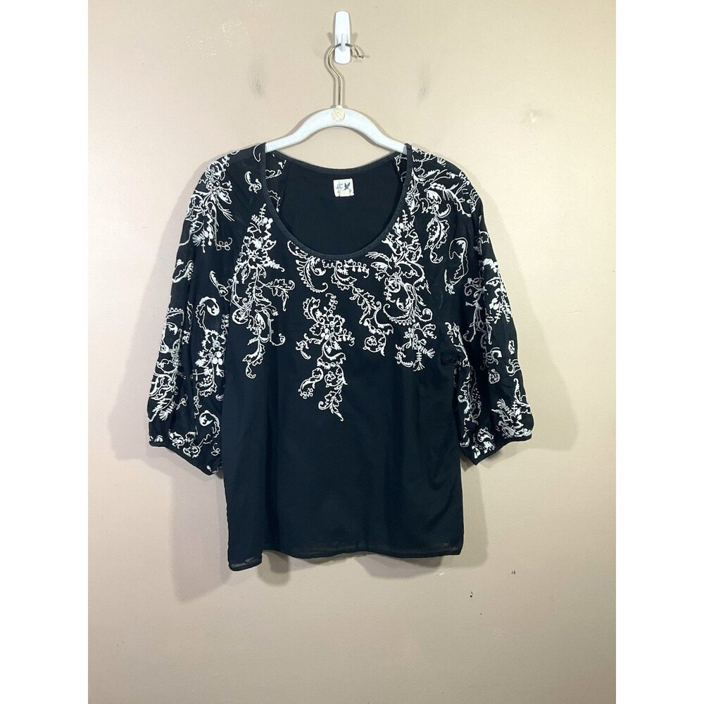 Anthropologie Edme & Esyllte Embroidered Floral Shirt 6 Black Boho Whimsigoth